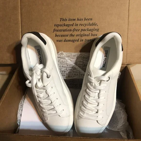 NIB: Steve Madden Catcher Platform Sneaker - White /Black Size 10 - Picture 5 of 7